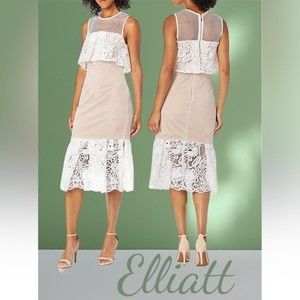 Elliatt Serenity Cold Shoulder Midi White Lace & Ivory Size Medium NWT